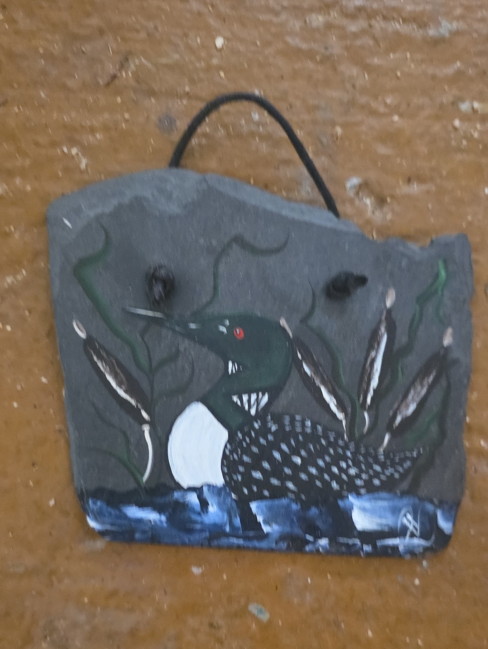Hand-Painted Loon Slate Wall Art - Black & Green Accent